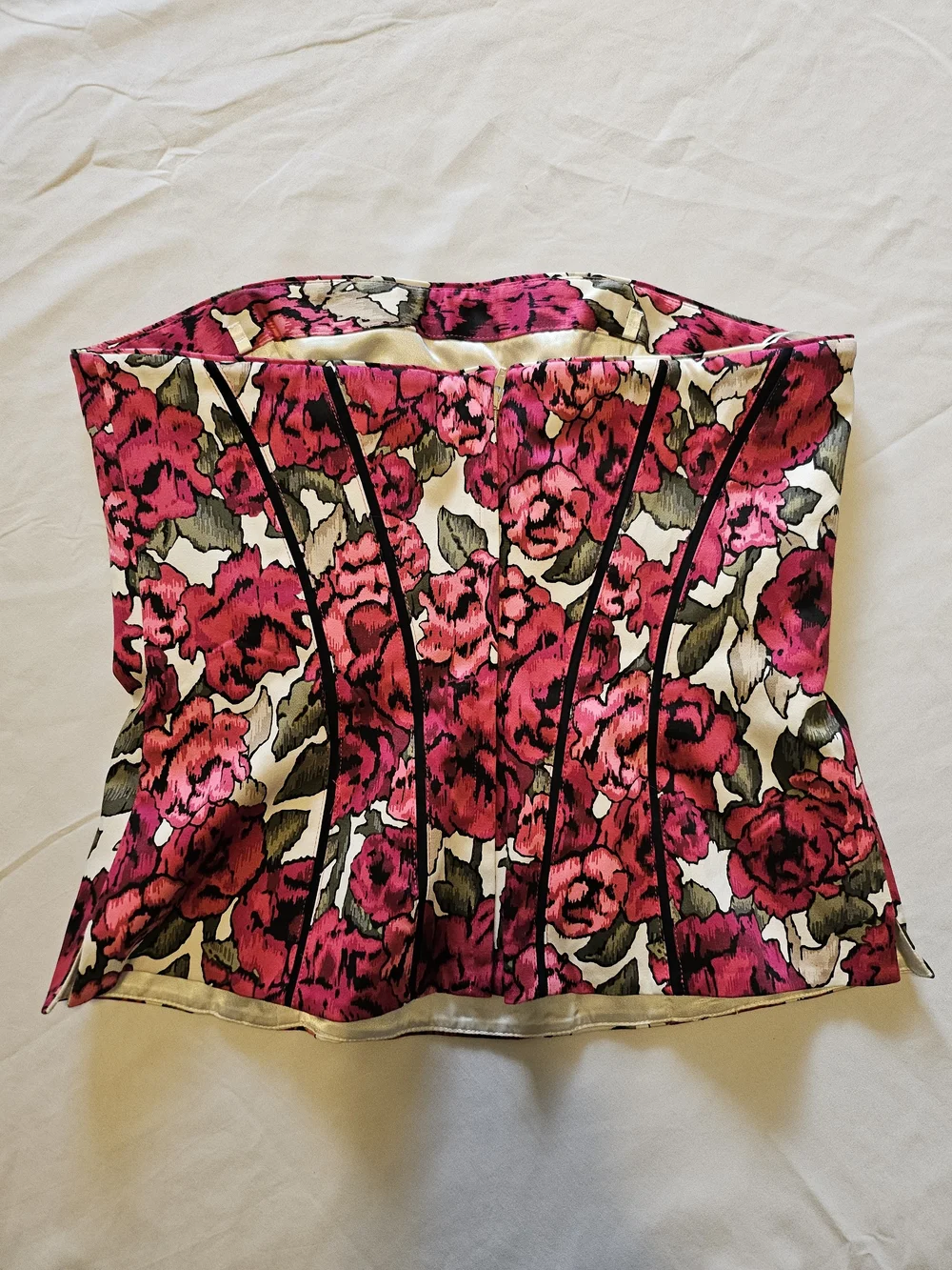 Floral Strapless Bustier Top in Pink and Olive - Picture 2 of 5